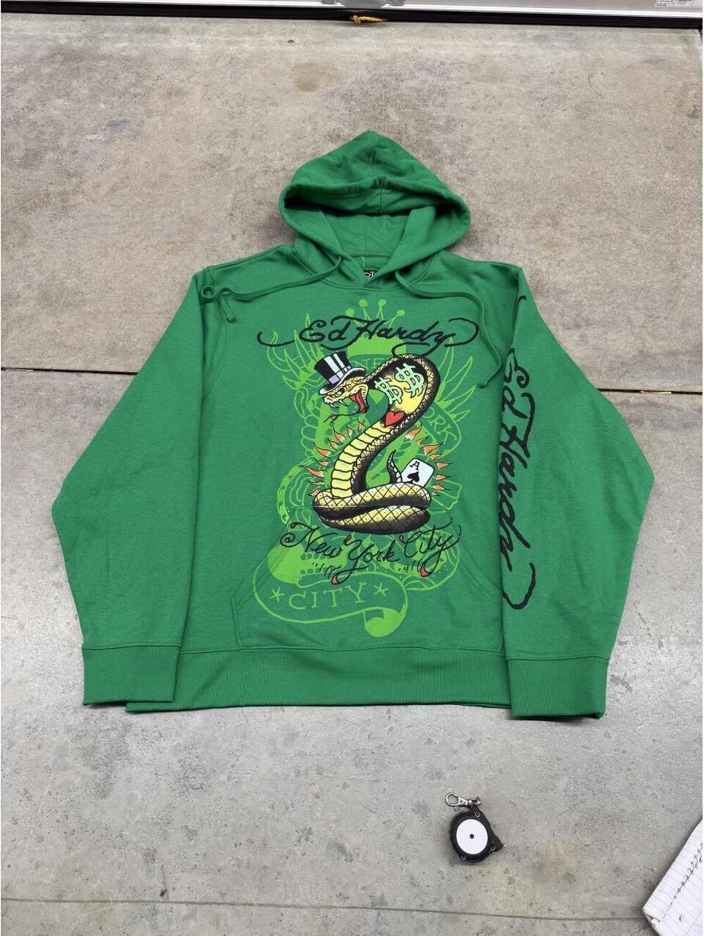 vintage brand new ed hardy snake green dragon hoodie size xl